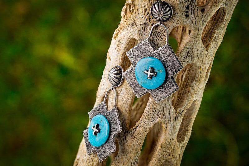 Bule Turquoise & Diamond Earrings