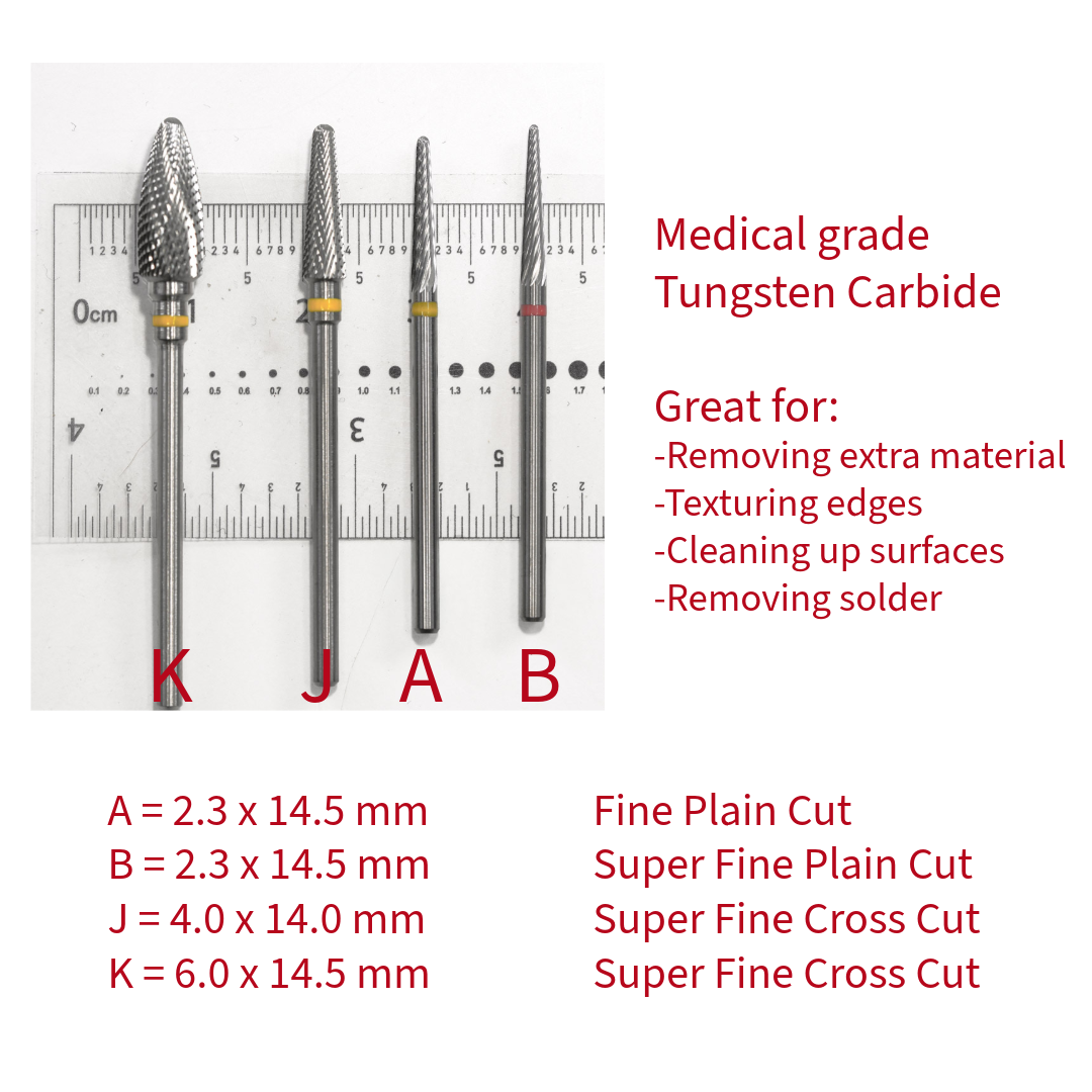 A = 2.3 x 14.5 mm Yellow Super Fine Tapered Carbide Tungsten Bur ...